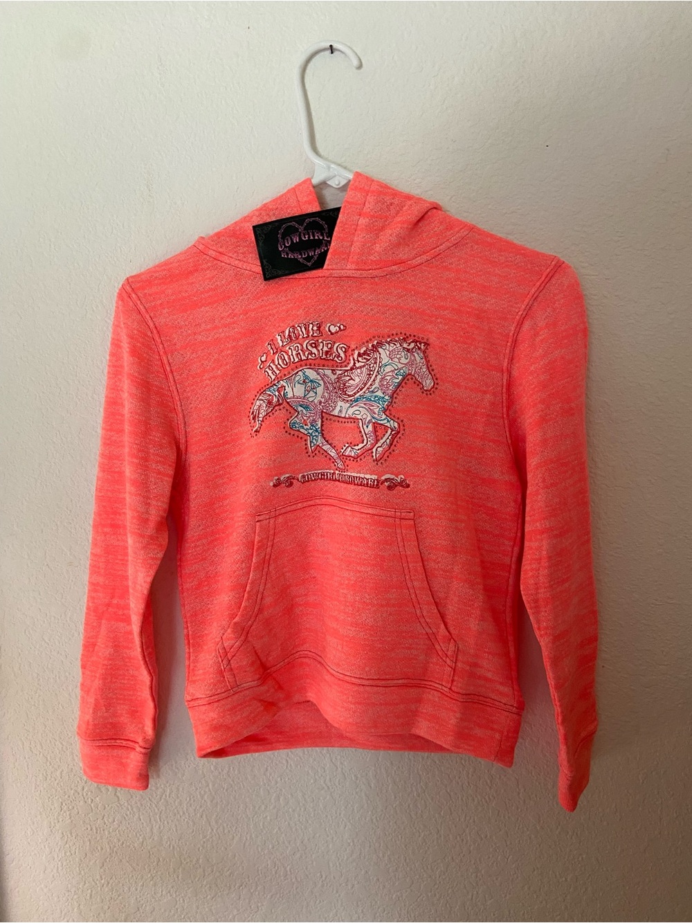 NWT Cowgirl Hardware Pink Coral Horse Graphic Hoodie